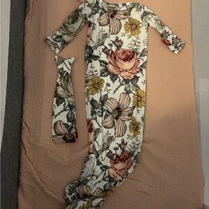 Milkmaid Goods Vintage Floral Newborn Bamboo Gown with Matching Bow